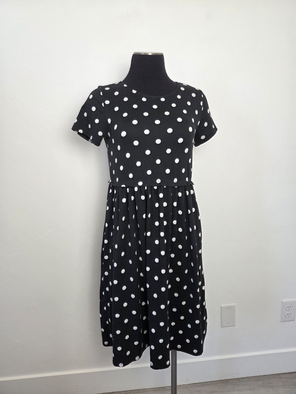 Les Amis Black & White Polka Dot Midi Dress Twee Teacher Modest Comfy Small